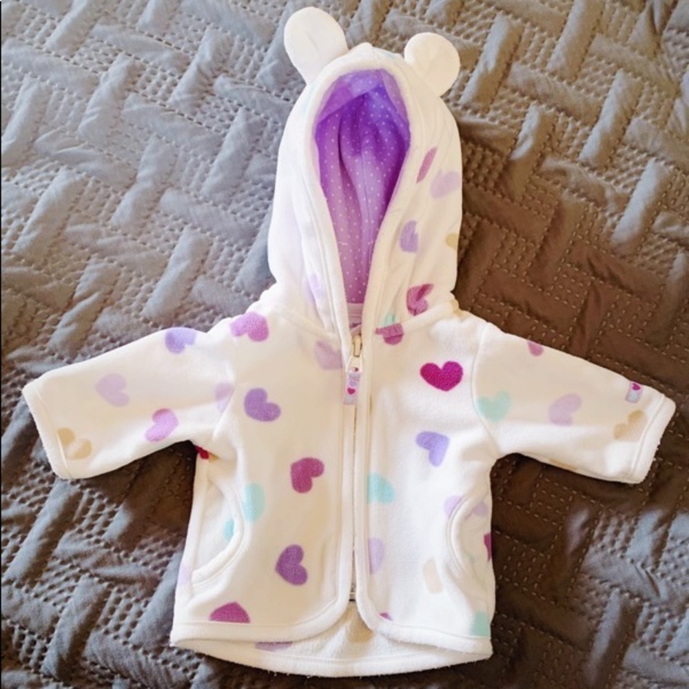 Zip-Up Fleece Hoodie - NB Heart Pattern